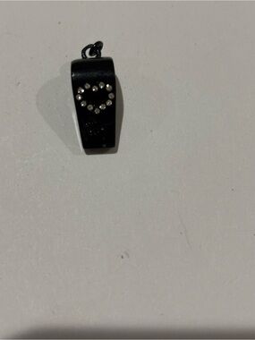 Black Rhinestone Heart Whistle Charm Pendant Miniature Jewelry Charm